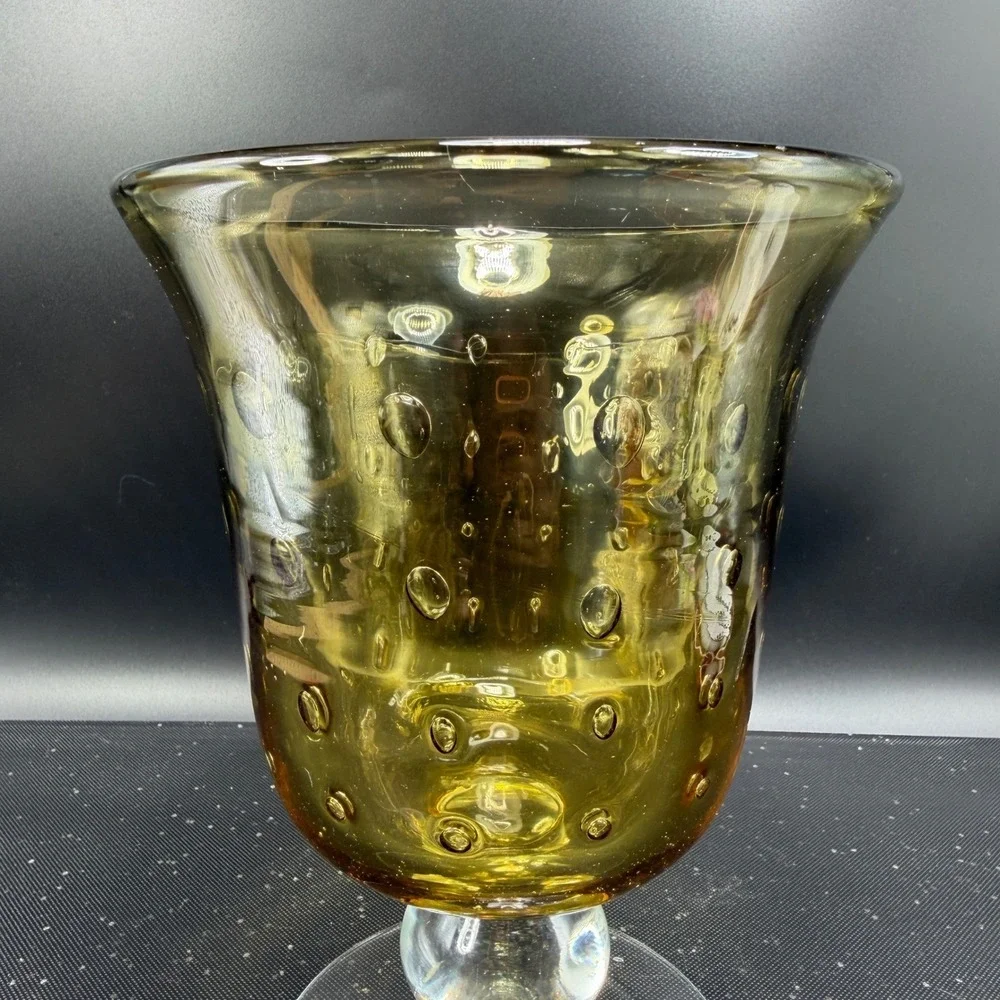Venetian‎ Italian Glass Amber Controlled Bubble Vase Footed Pedestal Bullicante